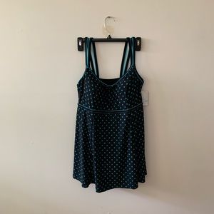 🎉HP🎉New Black & Turquoise Blue Polka Dot Swimsuit